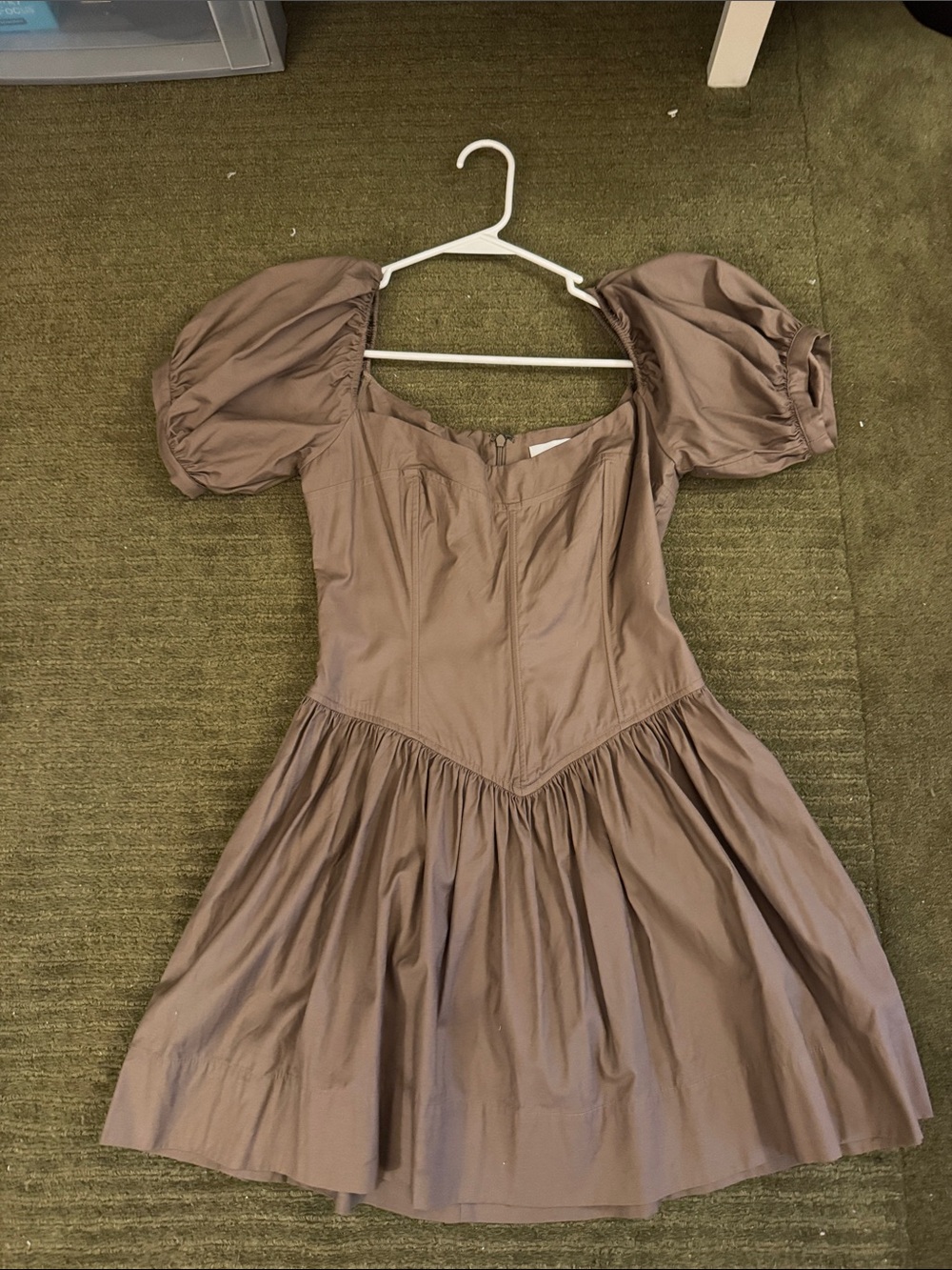 Reformation Taupe Puff-Sleeve Mini Dress